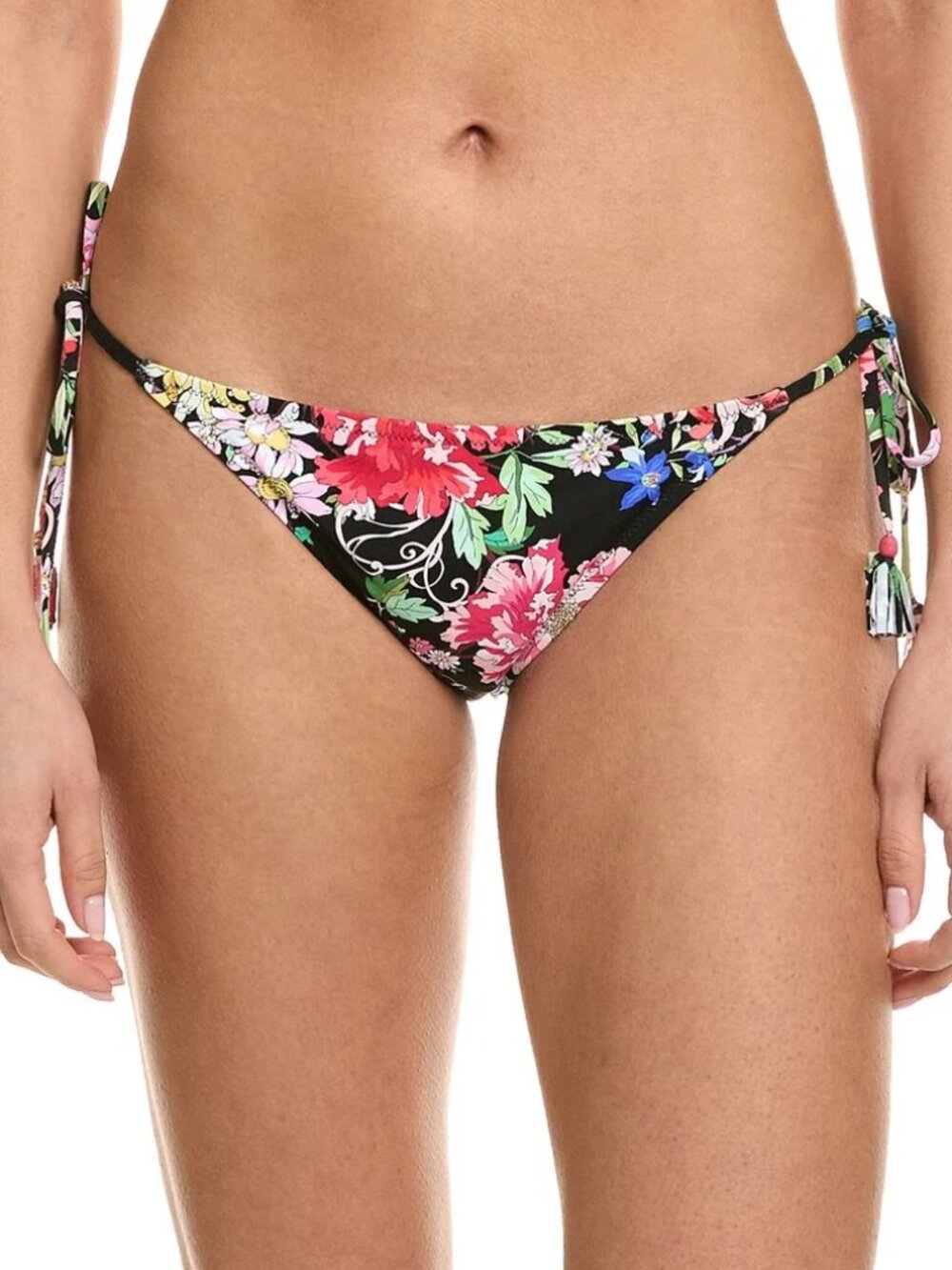 Johnny Was 'Metalli Notte' Side-Tie String Bikini Bottom, Black/Multicolor